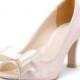 Ivory Peep Toe Court Shoes With Pink Lace, Ivory Bridal Heels, Ivory Wedding Heels, Three And A Half Inch Lace Dinner Heels