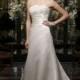 A-Line Strapless Appliqued Bodice With Embroidery Hem Chapel Trailing Satin Wedding Gowns