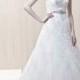 A-Line Strapless Crystal Beaded Sash Chapel Trailing Lace Wedding Gowns