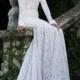Elegance Benutzerdefinierte Brautkleider Meerjungfrau mit langen Ärmeln Spitze-Hochzeits-Brautkleid