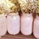 Shabby Chic Weddings / Mason Jars / Distressed Paint Glass Jar Wedding Decoration / Wedding Centerpiece In Shabby Chic Pink