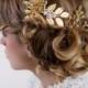 Gold-Haarnadel und Kamm Set, Hochzeits-Blumen Kopfschmuck, Kristall-Blumen-Brauthaarschmuck, Goldblätter Kopfschmuck, Haar Vine,