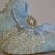 Marie-Antoinette thème des chaussures de mariage en bleu et argent étincelle