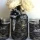 Dentelle noire des pots de maçon - en noir et blanc en dentelle couverts pots de maçon - Décoration mariage - douche nuptiale Dé