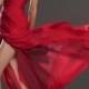 Sexy mousseline de soie rouge asymétrique fente latérale partie de robe de bal robes Les robe formelle