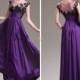 Purple color long party gown with a waistband