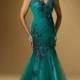 Sexy Meerjungfrau mit V-Ausschnitt Applique Smaragd-Frauen-Abend-Kleid-Abschlussball-Partei-formale Kleider
