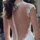 2014 New Berta Sheer Lace Meerjungfrau Hochzeitskleid mit tiefem V-Ausschnitt Knopf Brautkleider