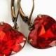 Heart Earrings, Red Jewel Earrings, Vintage Red Heart Glass Jewel Earrings, Dangle Earrings, Deep Red Jewel Earrings