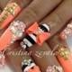 Orange Black And White Nails 