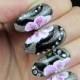 # # ongles nailart # # # vernis noir floral