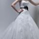 A-Line Strapless Sweetheart Neck Black Sash Chapel Trailing Tulle Bridal Gowns