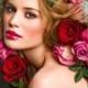 Fantasy surrounding with a beauty wearing roses as a hairstyle.