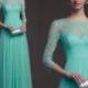جديد مخصص جوهرة الشيفون كم طويل رسمي الزفاف فستان سهرة فستان الحفلة الراقصة 2014