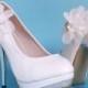 White Party Queen Glitter High Heel Platform Lace Flower Women Wedding Shoes