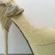 Gold Evening Party Crystal Bead Bows Platform Stilettos Open Toe Wedding Shoes