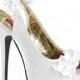 BORDELLO TEE56/WSA Hidden Platform White Satin Ruffle Slingbacks 6" High Heels