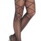 Sexy Micro Net Pantyhose Diamond Knee High Print Faux Lace Up Bow Accent