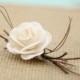 Natural Vintage Inspired Paper Creamy White Ivory Roses Wedding Pin Boutonniere