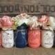 Vases, peintes à la main Vases de fleurs, des vases, Upcycled rustique Centres de mariage Shabby Chic, Bleu marine, beige et crè