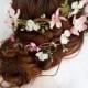 Rustic Wedding Hair Wreath, Woodland Headpiece, Pink Bridal Hair Flower - FOLKLORE - Fern, Pink Flower