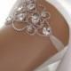 Crystal Wedding Garter, Rhinestone Bridal Garter, Keepsake Heirloom Ivory White Couture Garter, Silver Custom Garter