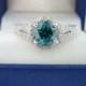 Blue & White Diamond Engagement Ring 1.36 Carat VS2 14K White Gold Handmade