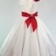Made To Measure Red And White Duchess Satin Full Circle Skirt Wedding Dress - Detachable Straps & Belt