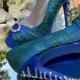 ريش الطاووس واحذية زفاف بلورات نعال الأزرق