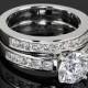 18k White Gold "Cathedral Channel-Set" Diamond Engagement Ring And Wedding Ring