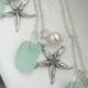 Starfish And Aqua Sea Glass Necklace. Tiffany Blue Beach Wedding. Beach Wedding