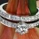 Platinum "Bead-Set" Diamant-Verlobungsring und Ehering