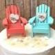 Strand-Hochzeitstorte-Deckel-Adirondack Chairs-aqua-blau-Korallen-Hochzeits-Destination für Sie und Ihn-Braut-und Bräutigam-Stra