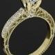 18k Yellow Gold Verragio Scrolled Pave Diamond Engagement Ring For Princess Cut Diamonds