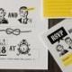 Для печати 50-х годов Свадебные Приглашения комплекте С Желтыми Ретро-Дизайн - "связывать себя узами брака"