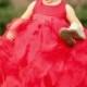Red Flower Girls Dress, Tea-length, Lots Of Ruffles, Perfect For Christmas, Valentines, Or Weddings