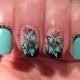 Nail Art: Black French With Turquoise Flower