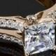 18k Rose Gold Ritani Doppel Französisch-Set Diamond 'V' Verlobungsring Für Princess Cut Diamanten
