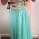 Sexy Beaded Bodice Prom Dress 2014,Chiffon Skirt Mint Long Evening Dresses,Sexy Homecoming Dresses,Party Dresses