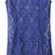 Blue Stand Collar Sleeveless Hollow Lace Dress - Sheinside.com