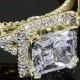 14k الذهب الأصفر Verragio الأميرة هالة الماس خاتم الخطوبة