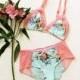 Pastel Floral 'Tropical' Mint And Pink Lingerie Set Handmade To Order