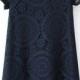 Navy Short Sleeve Hollow Lace Loose Dress - Sheinside.com