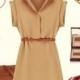 Khaki Lapel Short Sleeve Loose Chiffon Dress - Sheinside.com