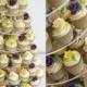 Wedding Cupcake Tower- With Purple Roses, Cream Roses And Daffodils