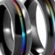 Matching Set Black Titanium Rainbow Rings