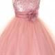 Blumenmädchen Kleid Dusty Rose / Pink Pailletten Mesh-Blumen-Mädchen-Doppel-Kleinkind-Hochzeits-Kleid für besondere Anlässe
