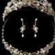 Gold Crystal Freshwater Pearl Wedding Jewelry With Matching Bridal Tiara Set