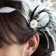 Wedding Hair Accessory, Bridal Feather Fascinator, Black And Diamond White Hair Accessory, Bridal Head Piece - CARLY