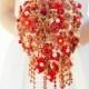Ready To Ship -- Cascading Red And Gold Brooch Bouquet